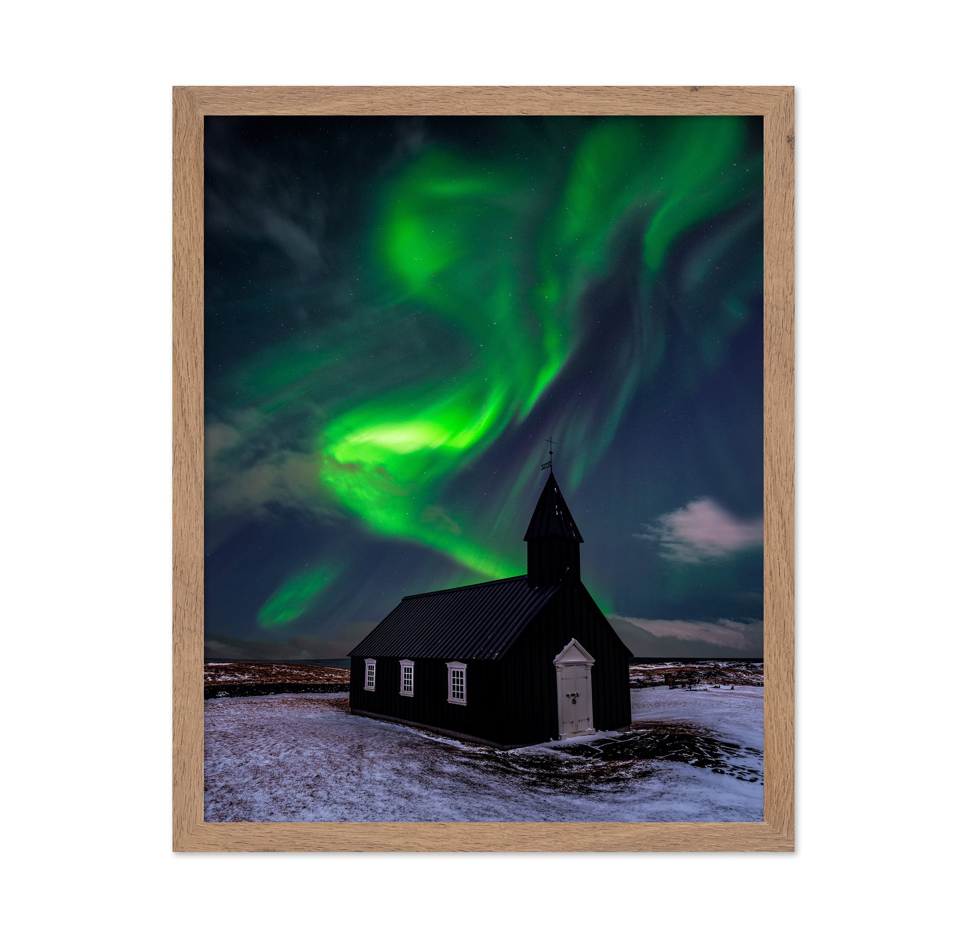 Small Church Under Northern Lights
