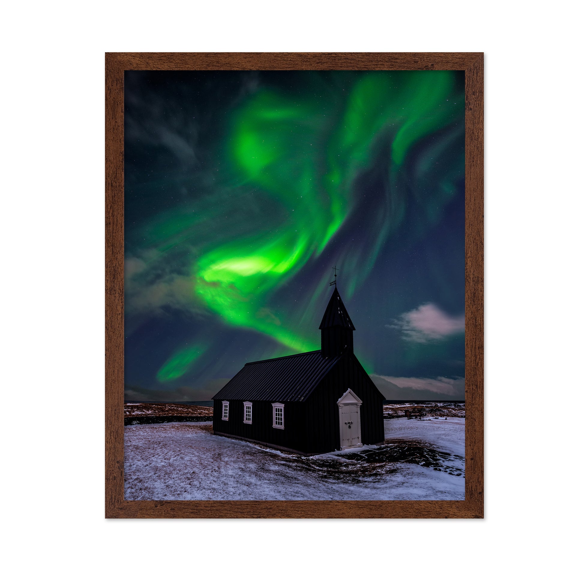 Small Church Under Northern Lights