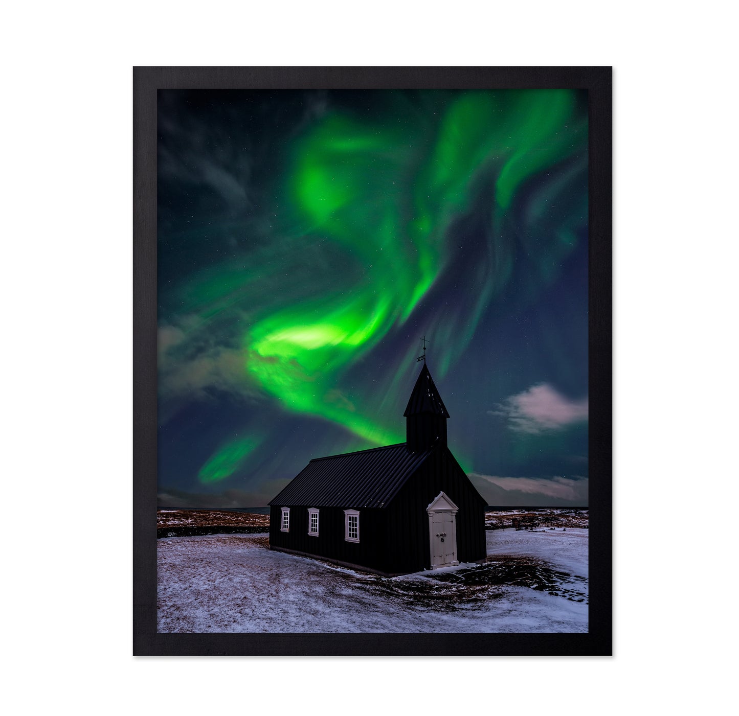 Small Church Under Northern Lights