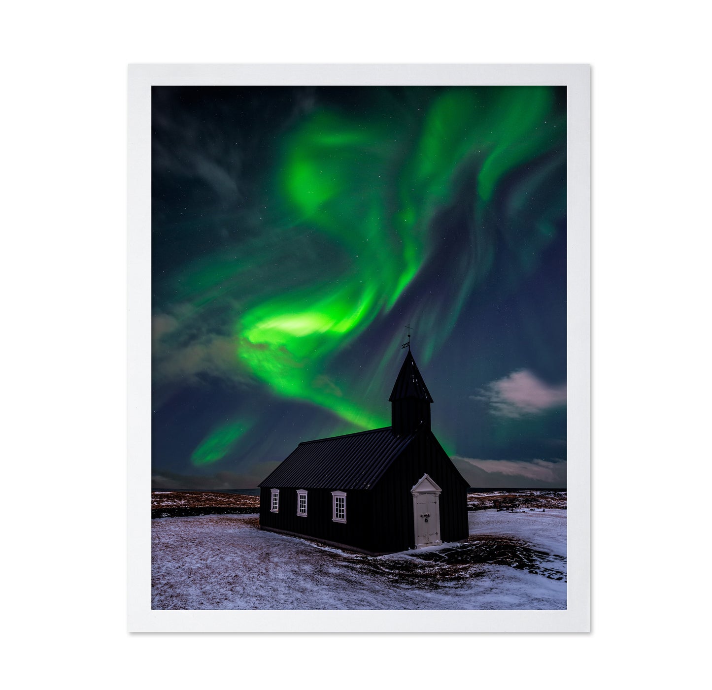 Small Church Under Northern Lights