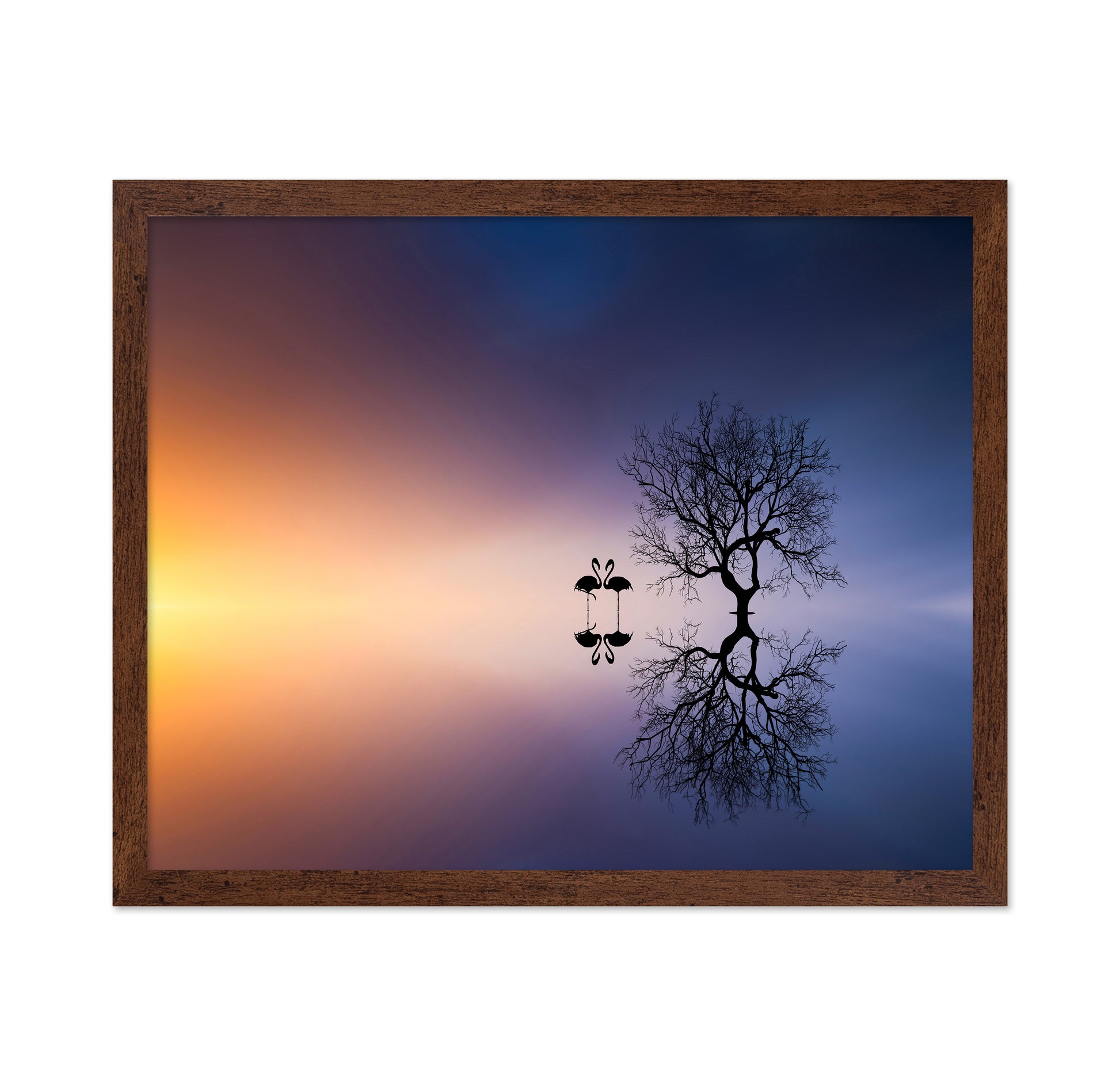 Flamingos In A Lake With A Tree