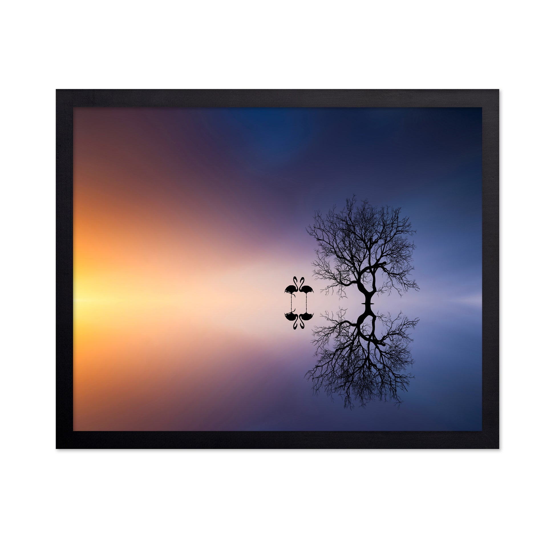 Flamingos In A Lake With A Tree