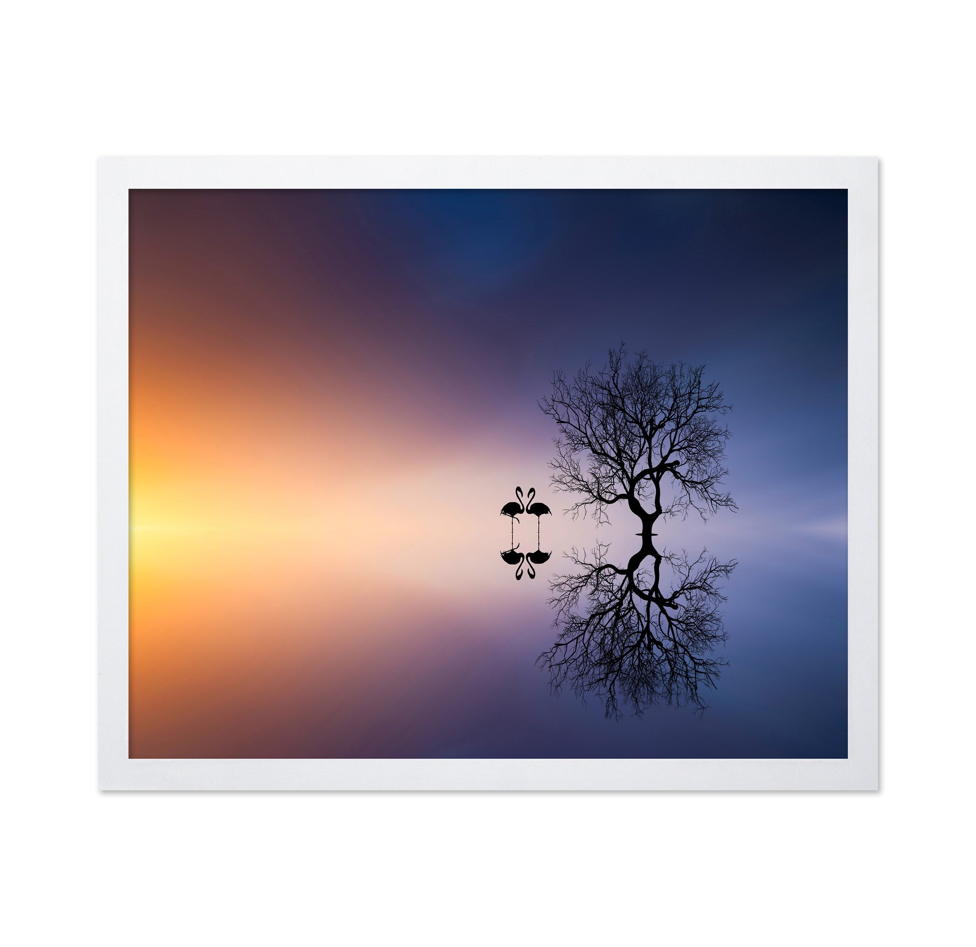 Flamingos In A Lake With A Tree