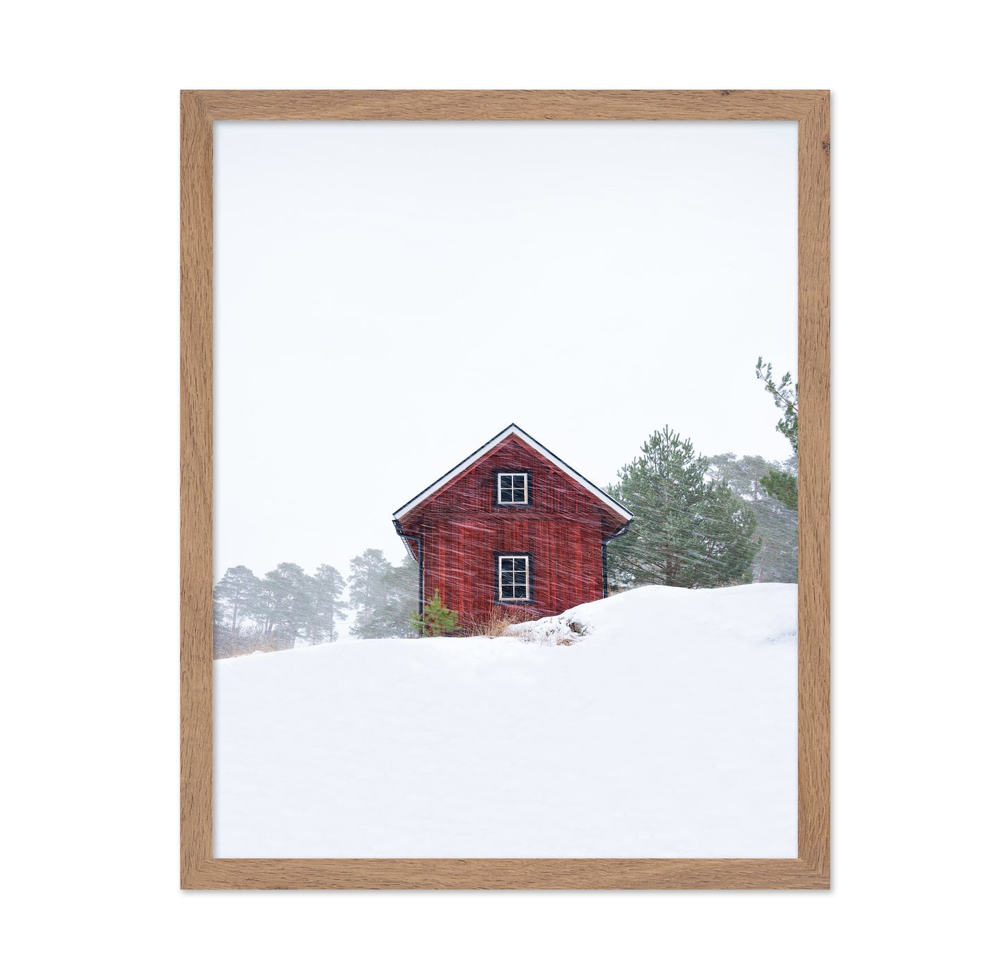 Old Red House During Snowstorm