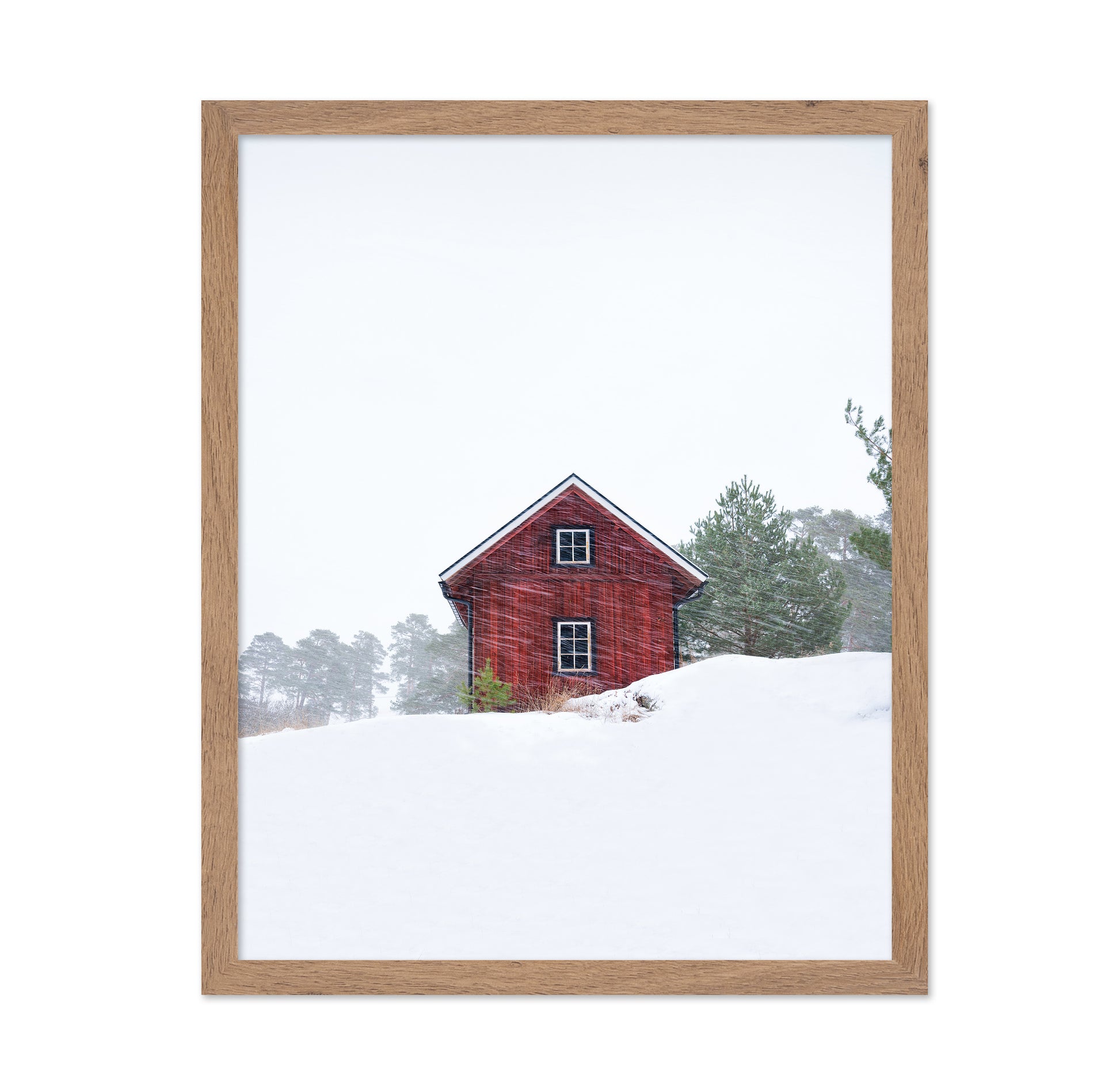 Old Red House During Snowstorm