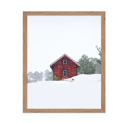 Old Red House During Snowstorm