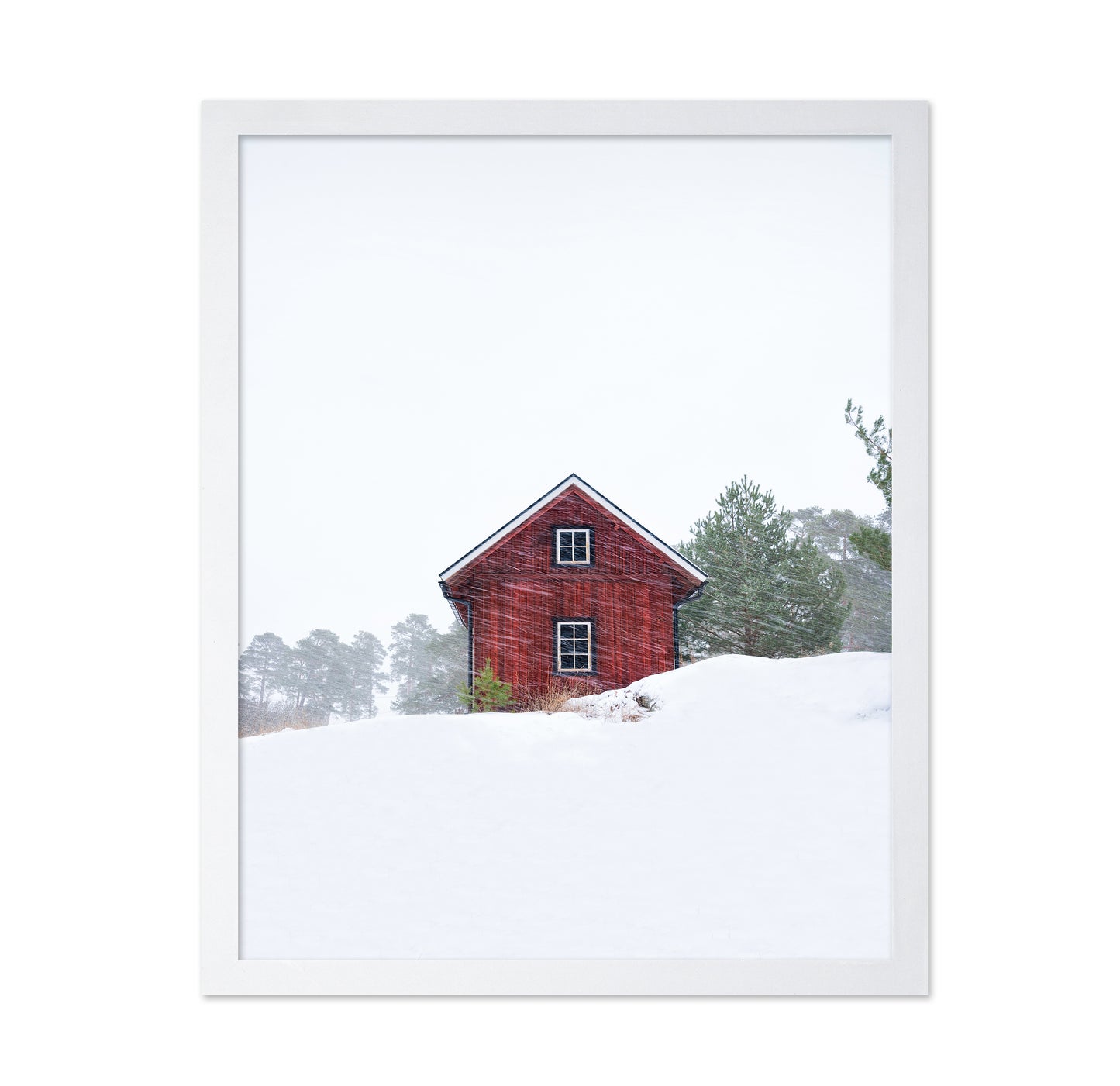 Old Red House During Snowstorm