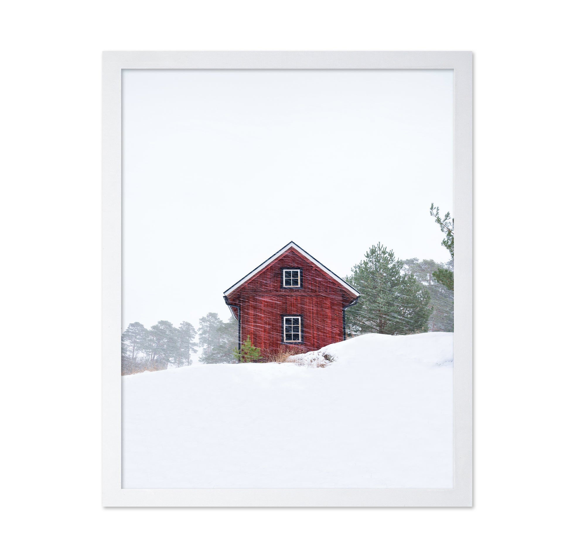 Old Red House During Snowstorm