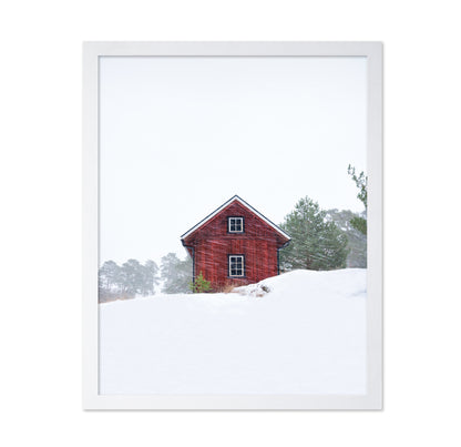 Old Red House During Snowstorm
