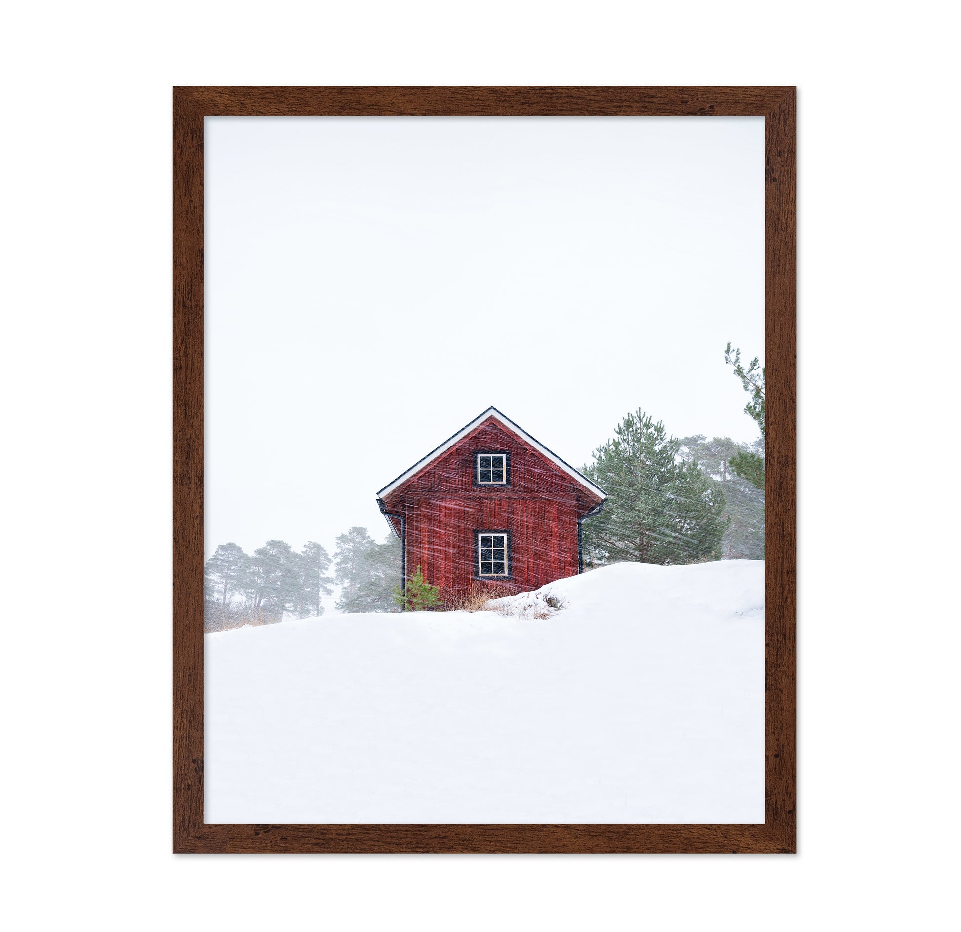 Old Red House During Snowstorm