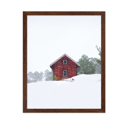 Old Red House During Snowstorm