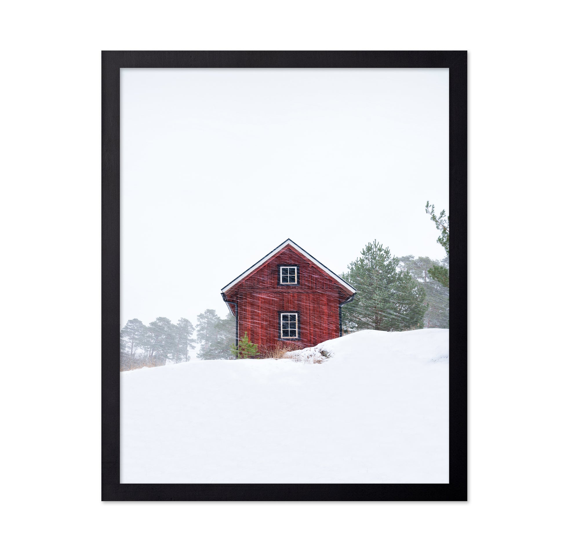 Old Red House During Snowstorm