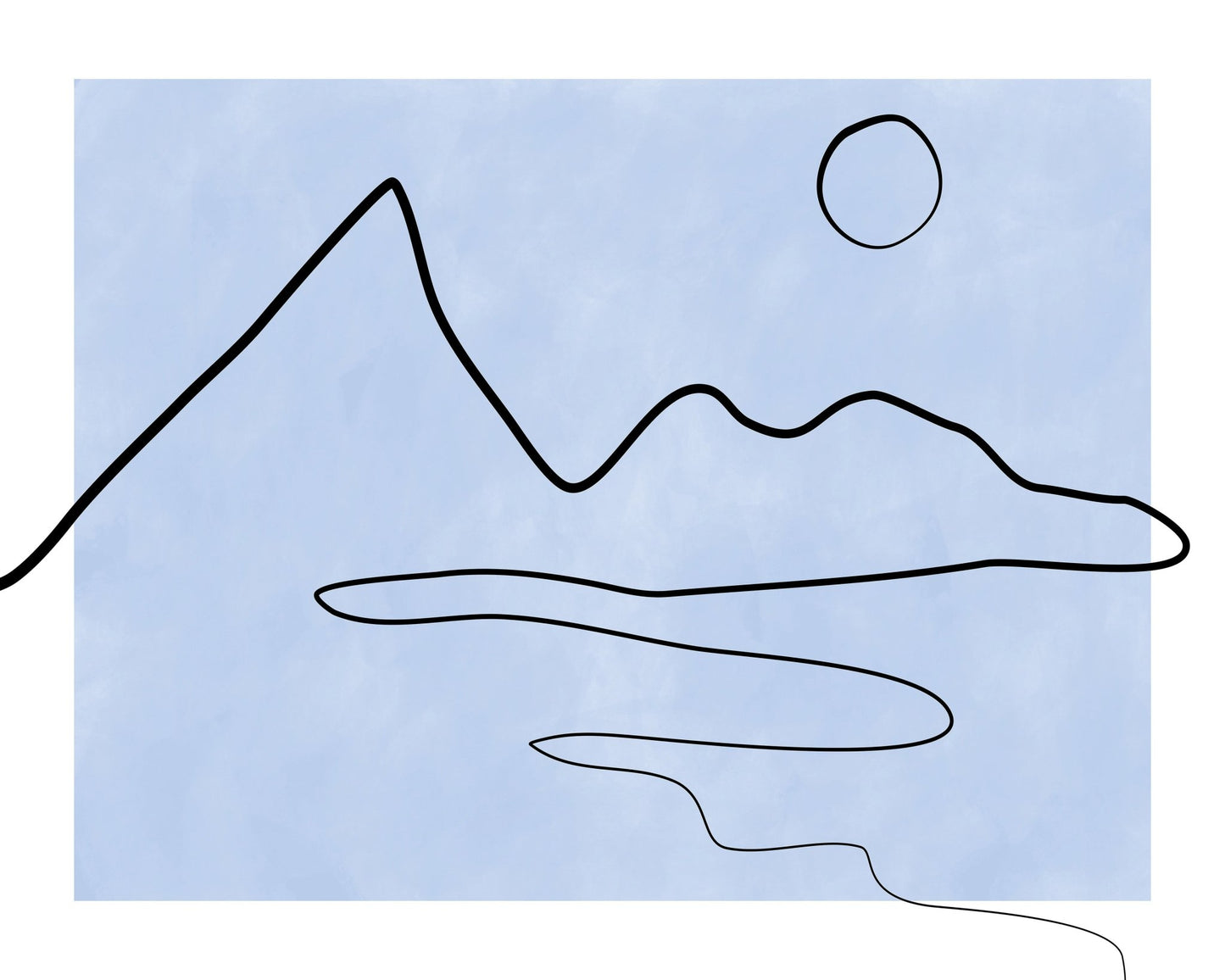 Line Sketch Of Mountains And Sun