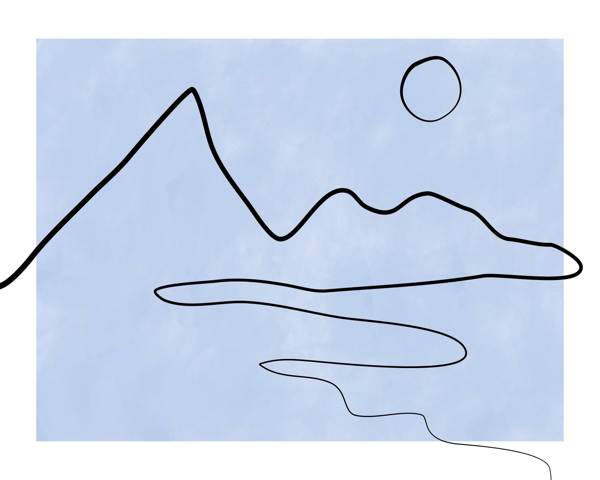 Line Sketch Of Mountains And Sun