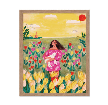 Woman In Spring Tulip Field