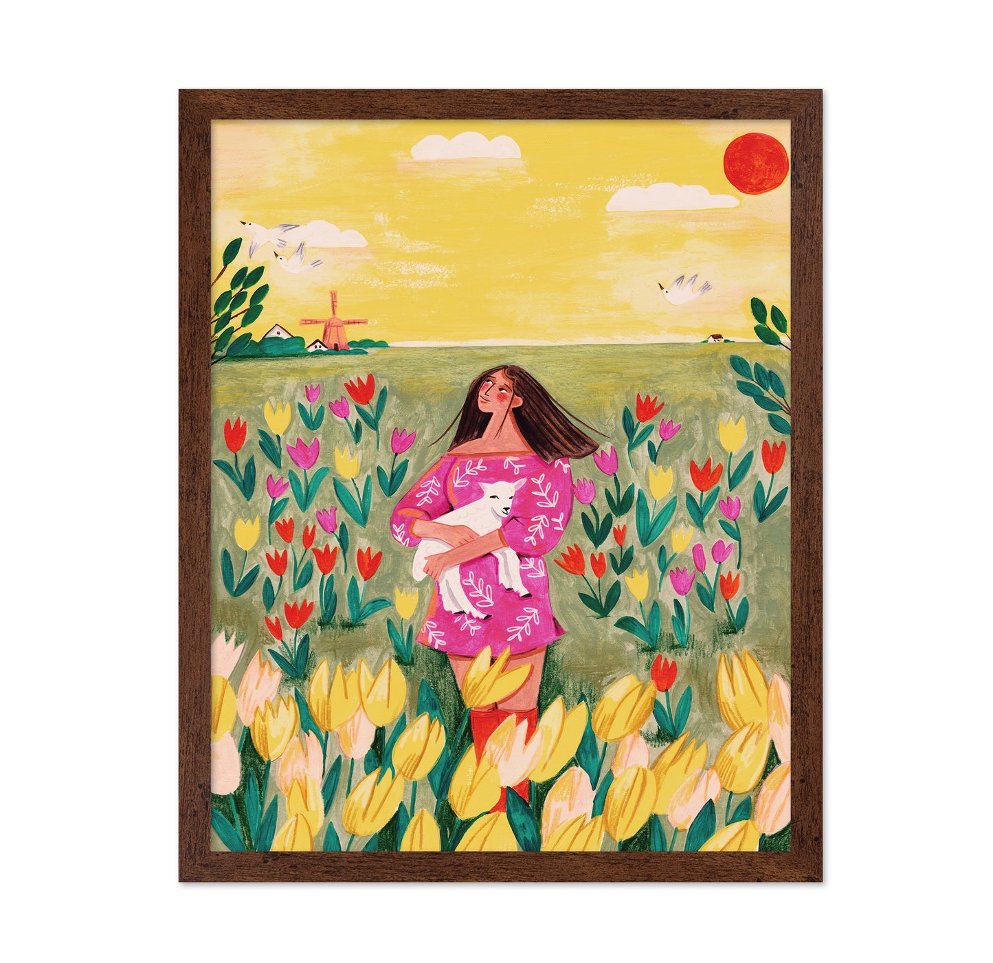 Woman In Spring Tulip Field