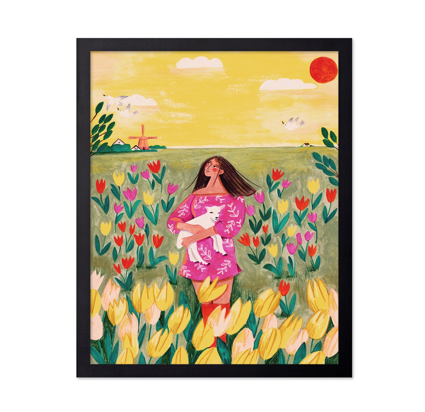 Woman In Spring Tulip Field