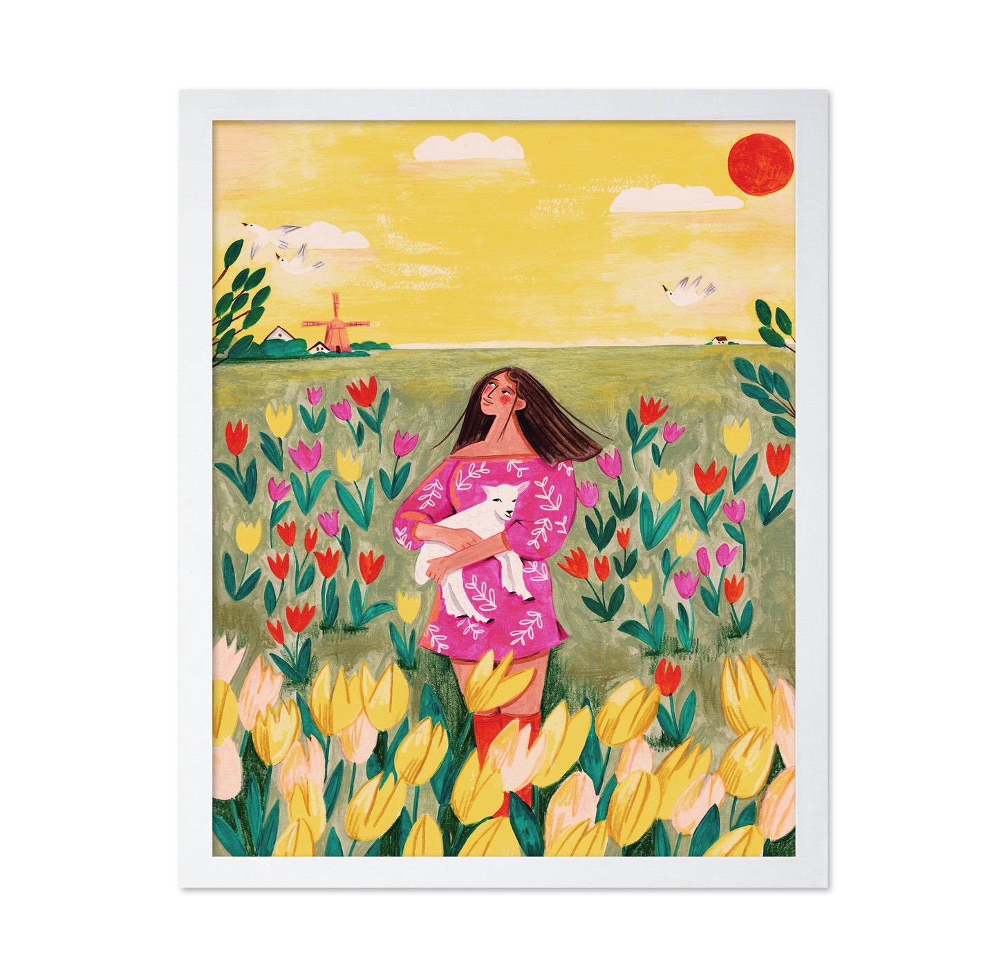 Woman In Spring Tulip Field