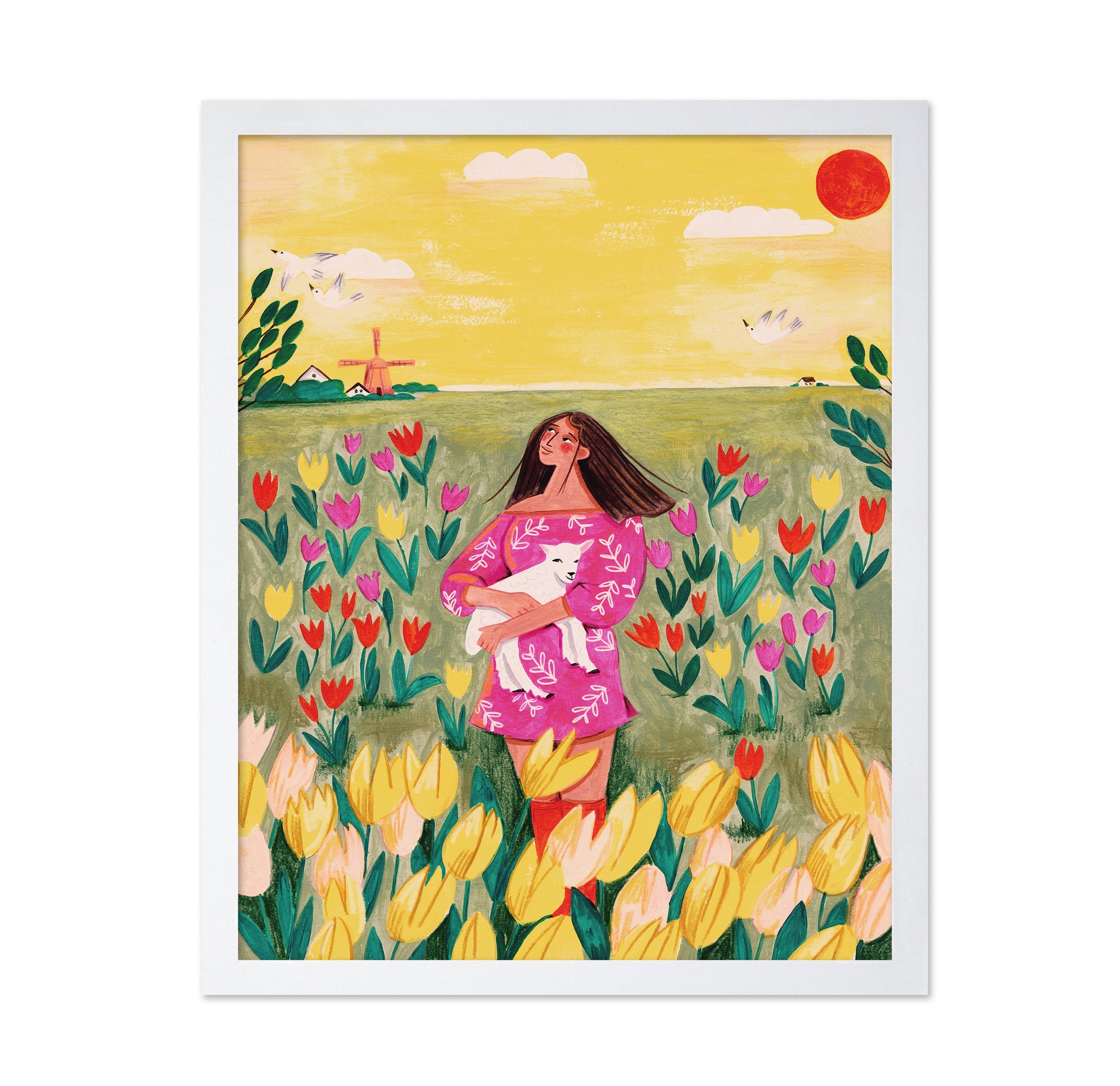 Woman In Spring Tulip Field