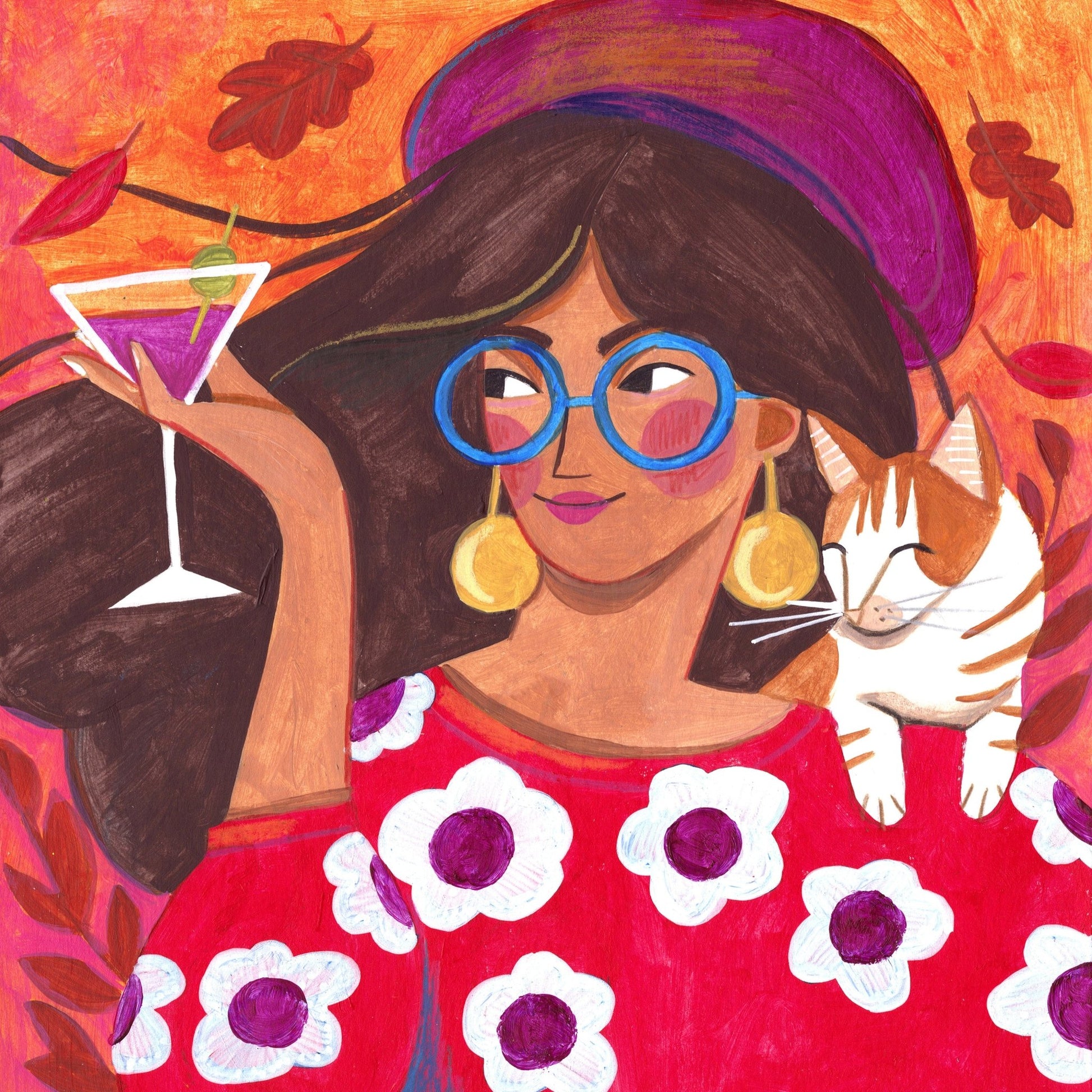Modern Autumn Portrait Woman With Cat