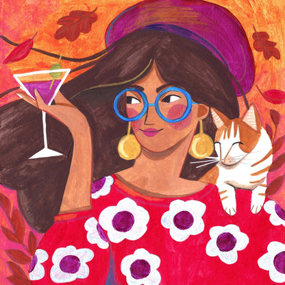 Modern Autumn Portrait Woman With Cat