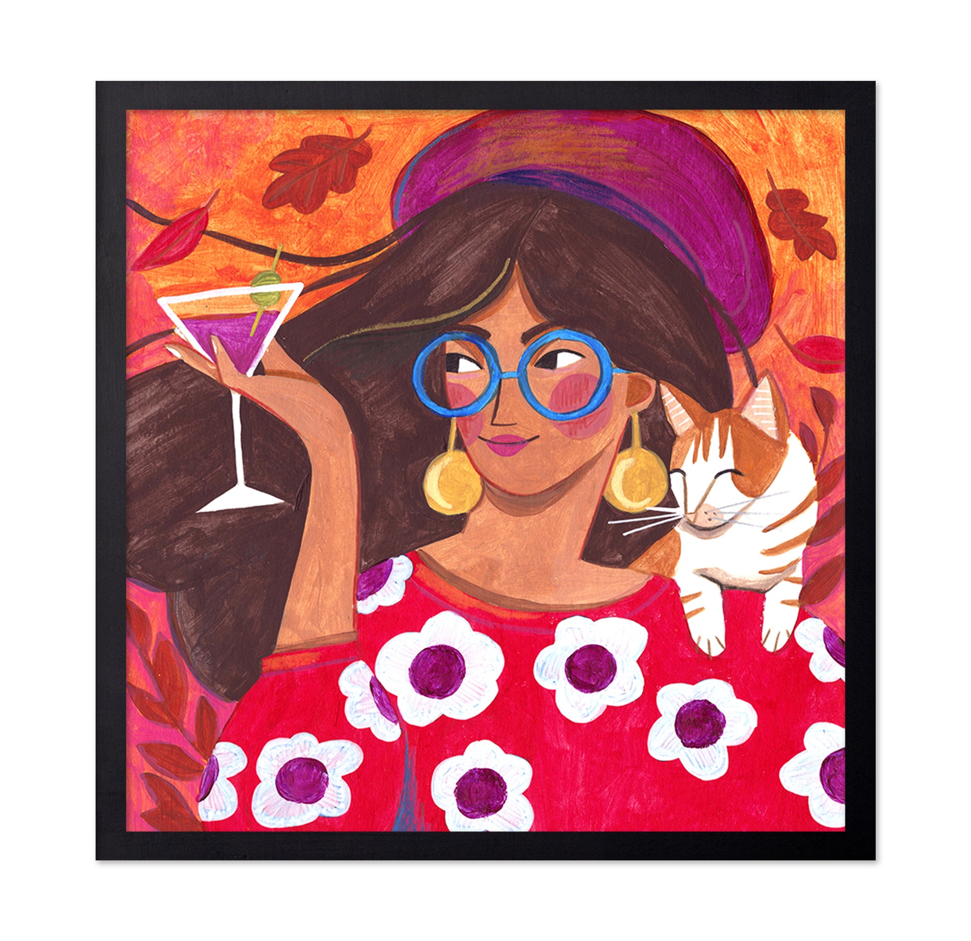 Modern Autumn Portrait Woman With Cat