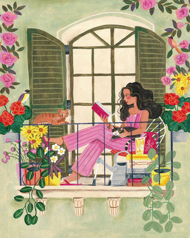 Woman Reads On Balcony