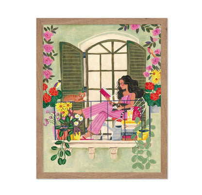 Woman Reads On Balcony