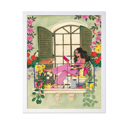 Woman Reads On Balcony
