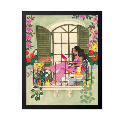 Woman Reads On Balcony