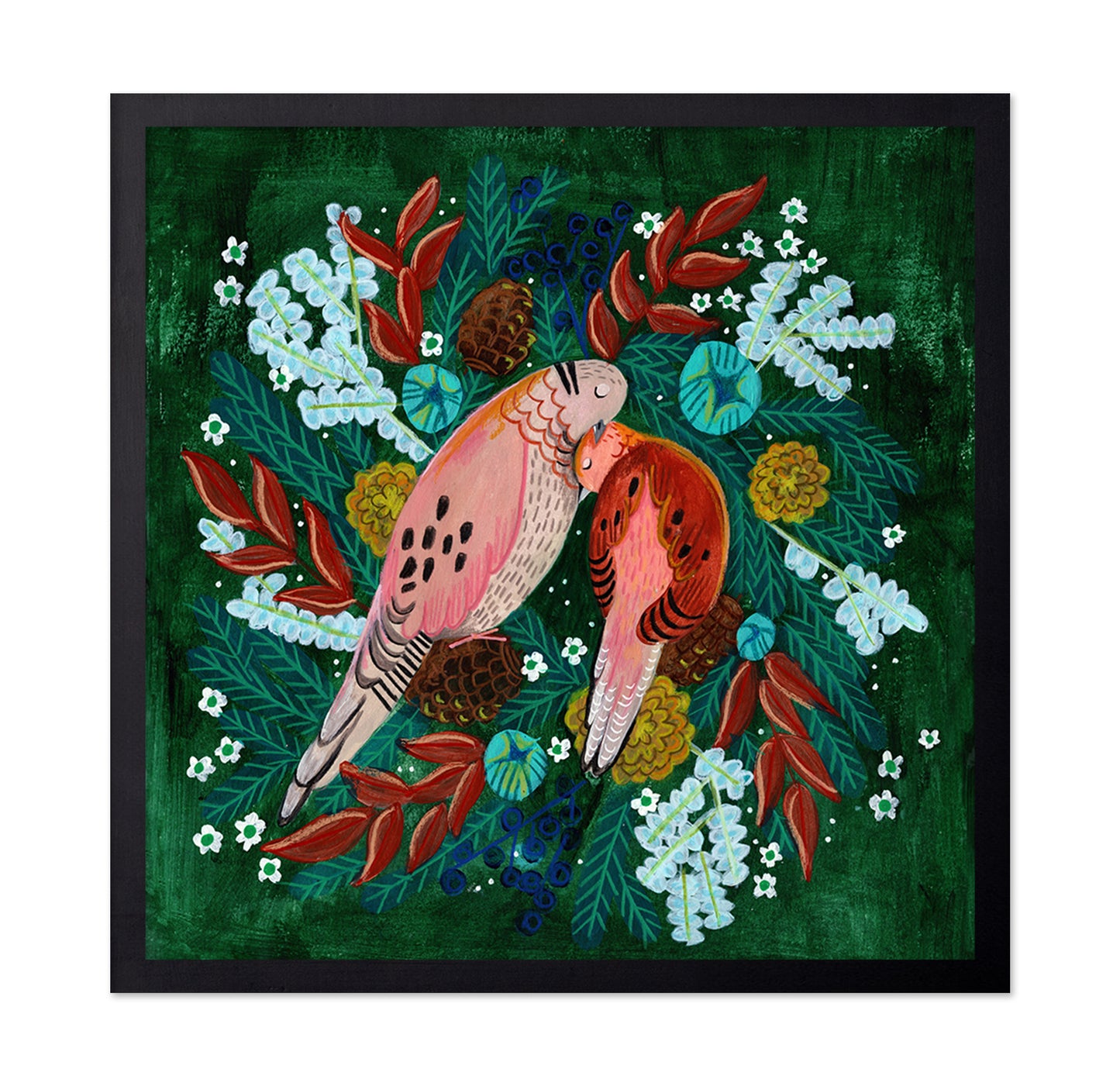 Winter Birds Turtle Dove In Green Christmas