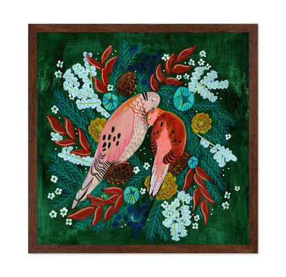 Winter Birds Turtle Dove In Green Christmas