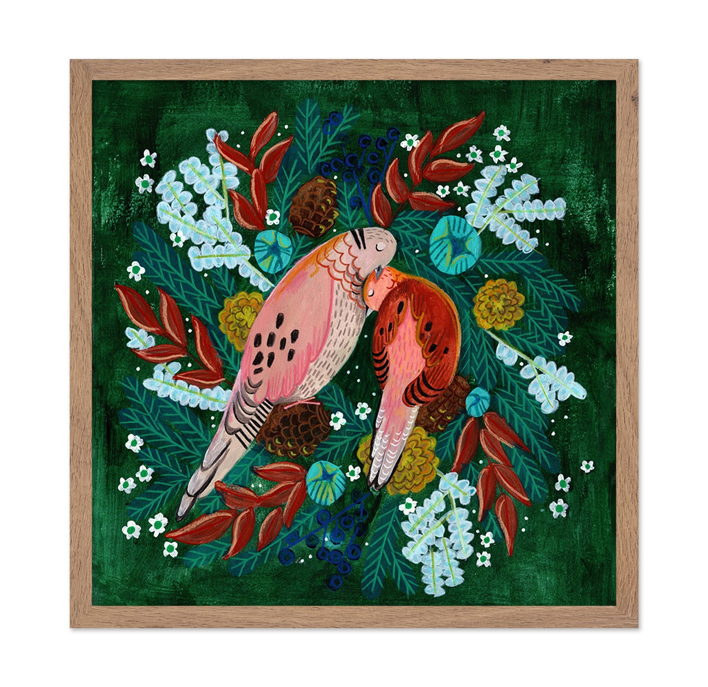 Winter Birds Turtle Dove In Green Christmas
