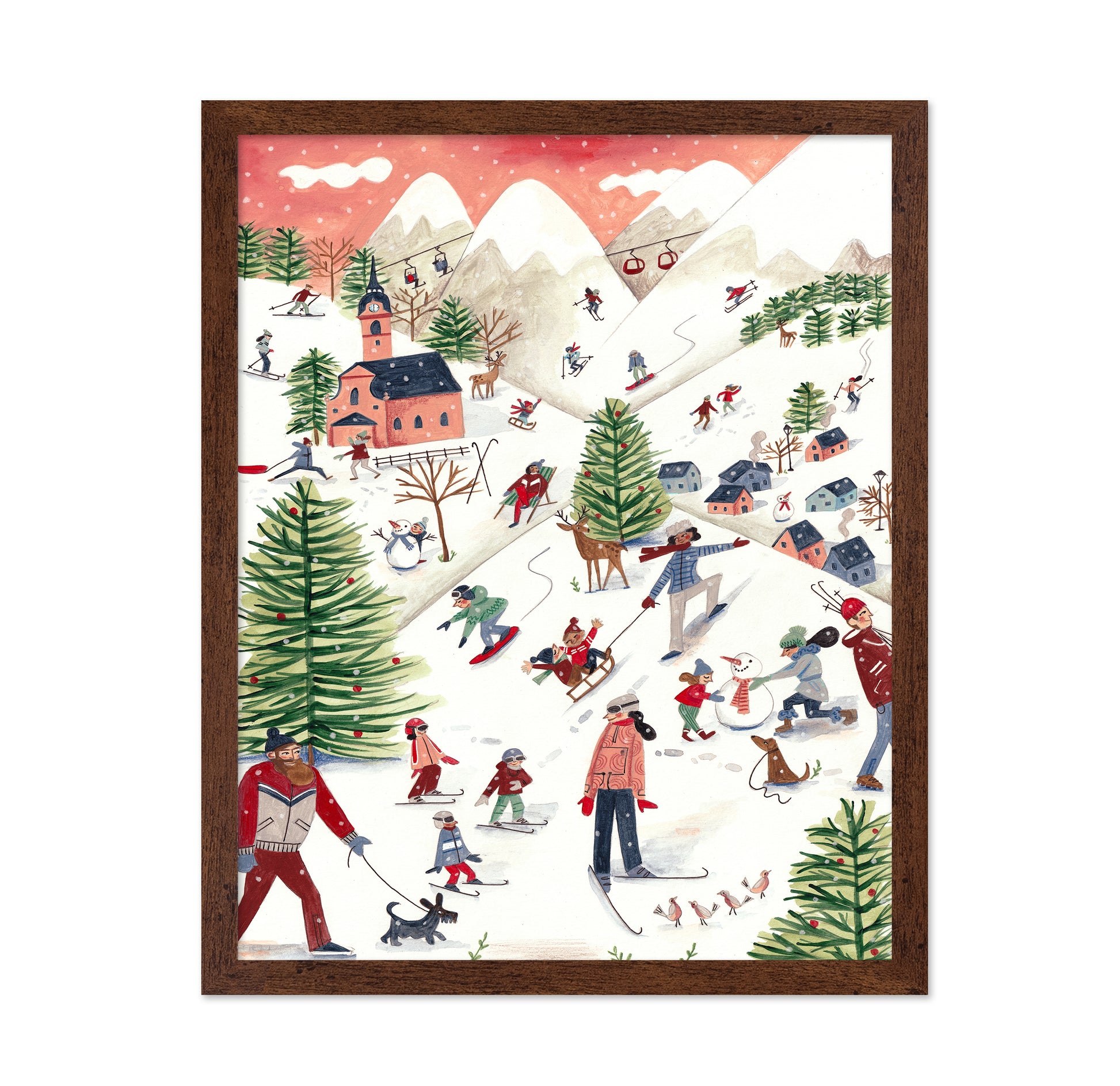 Mountain Landscape with Houses in the Snow