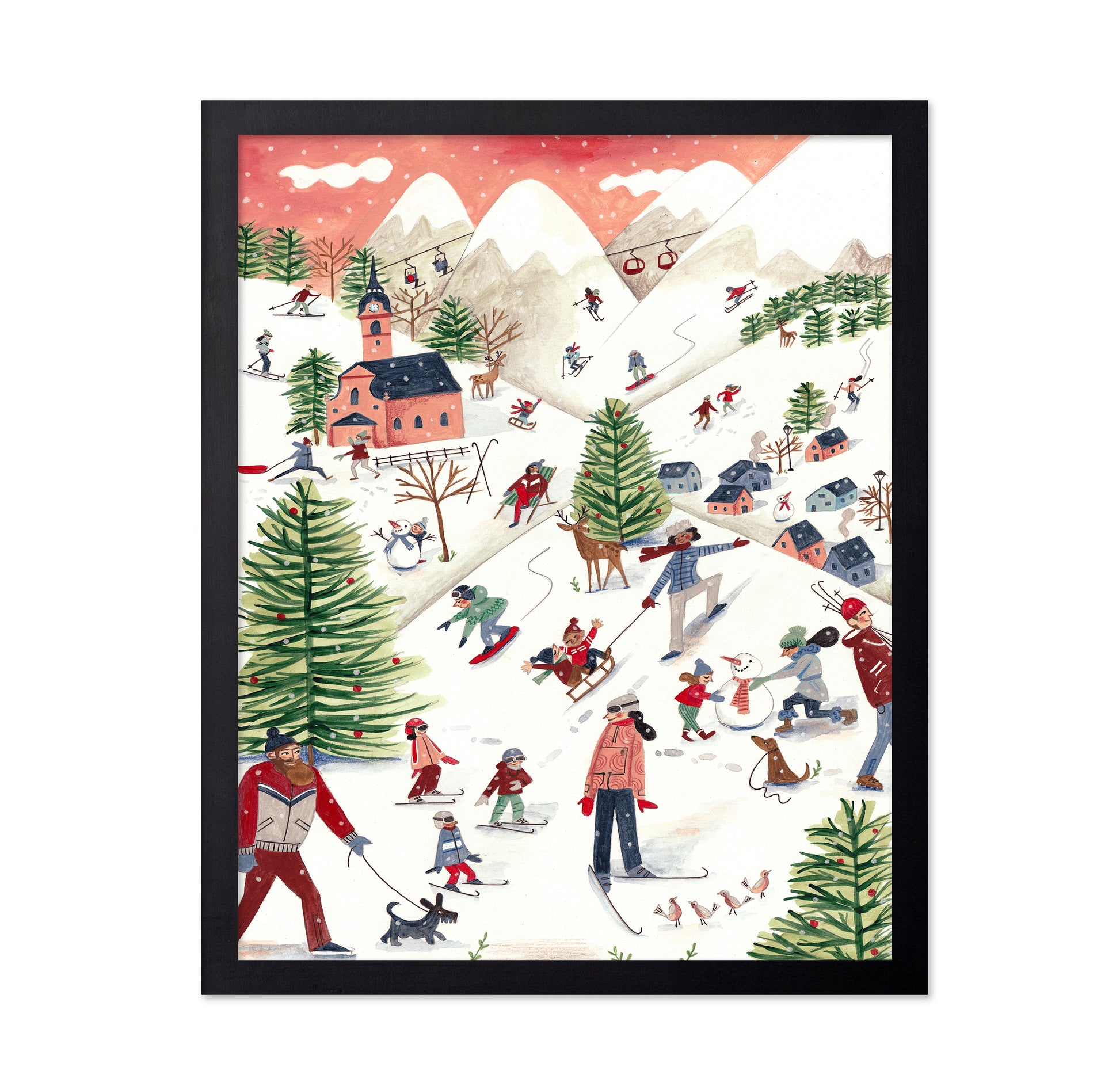 Mountain Landscape with Houses in the Snow