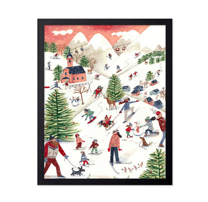 Mountain Landscape with Houses in the Snow