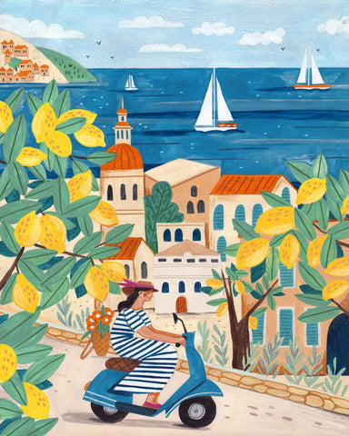 Travel Poster Woman On The Amalfi Coast Italy