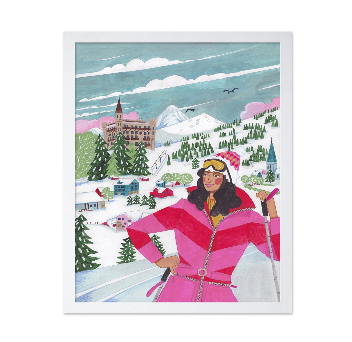 Winter Scene Woman Skiing Christmas