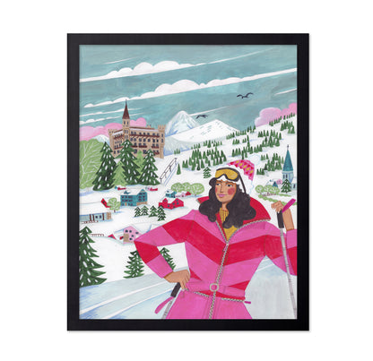Winter Scene Woman Skiing Christmas