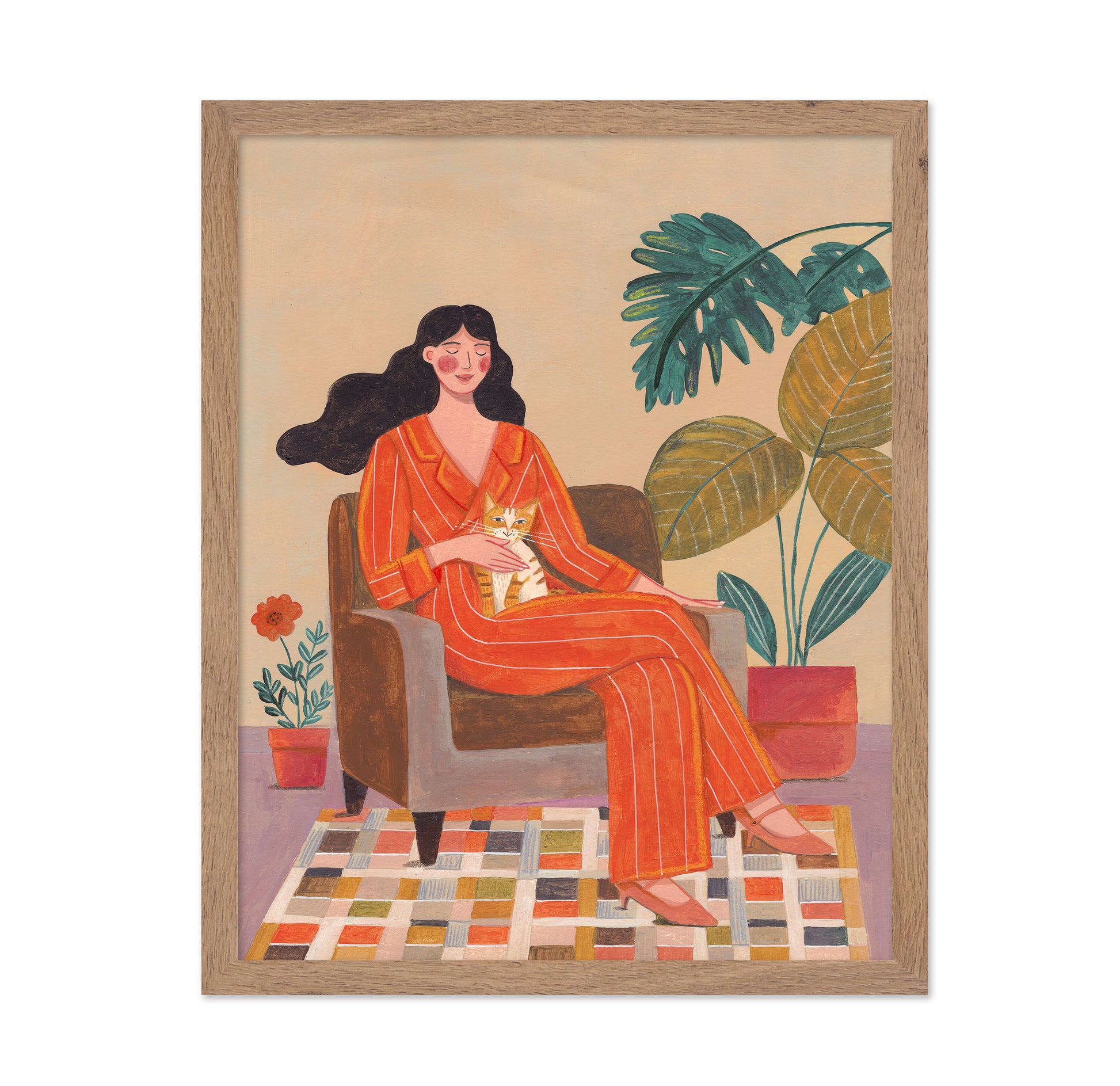 Woman With Cat In Living Room