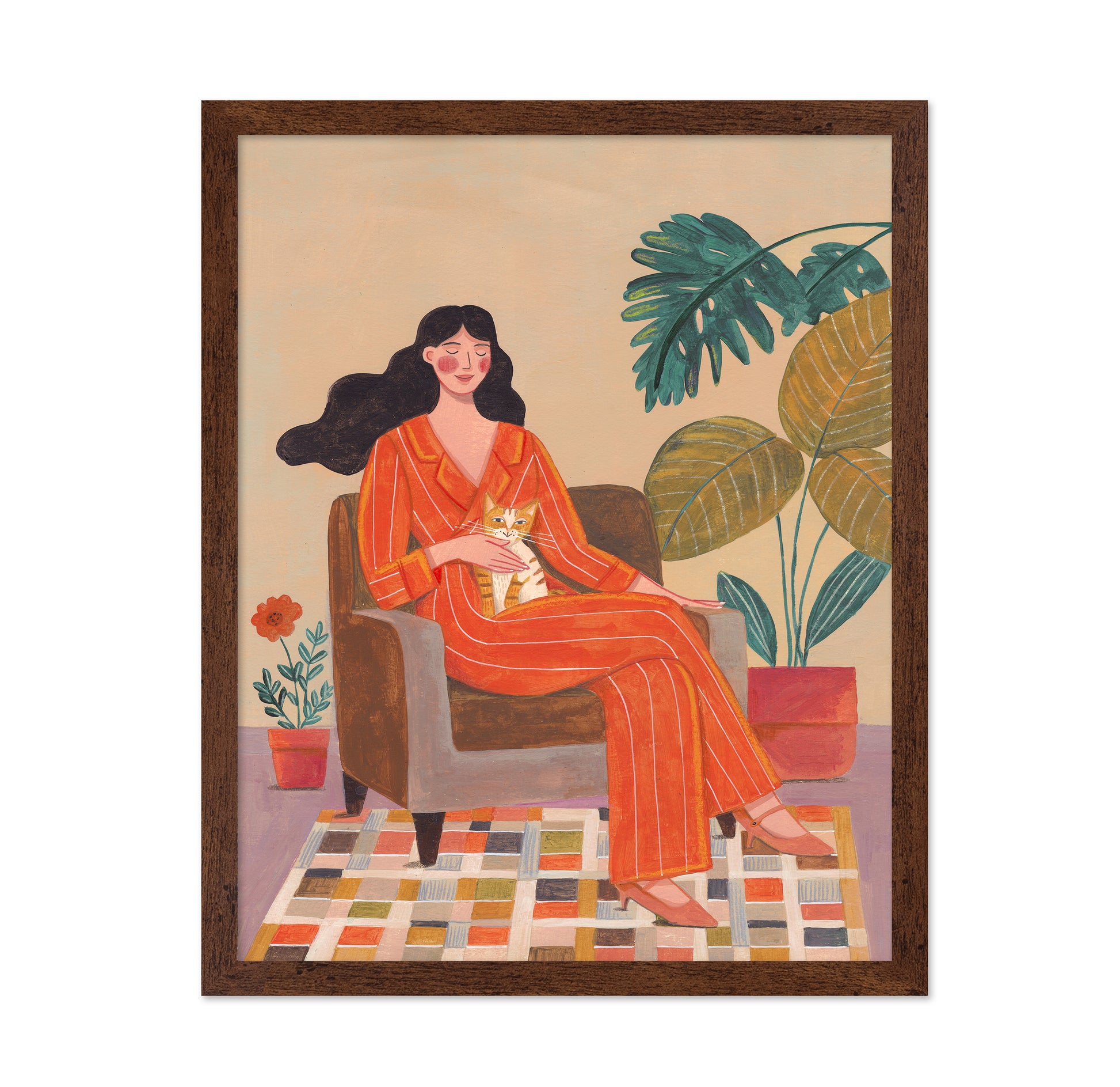 Woman With Cat In Living Room