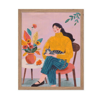Woman With Cat And Autumn Bouquet