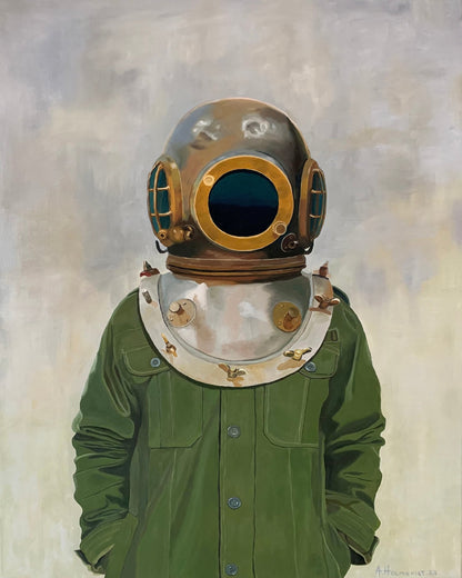 Vintage Diver's Helmet On A Person