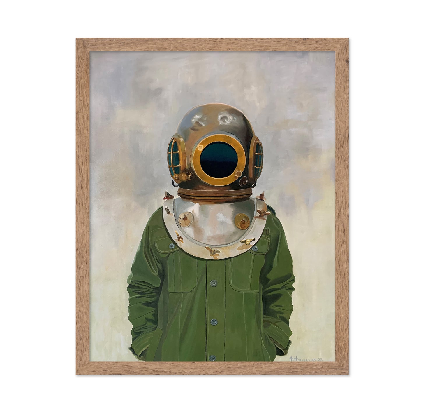 Vintage Diver's Helmet On A Person