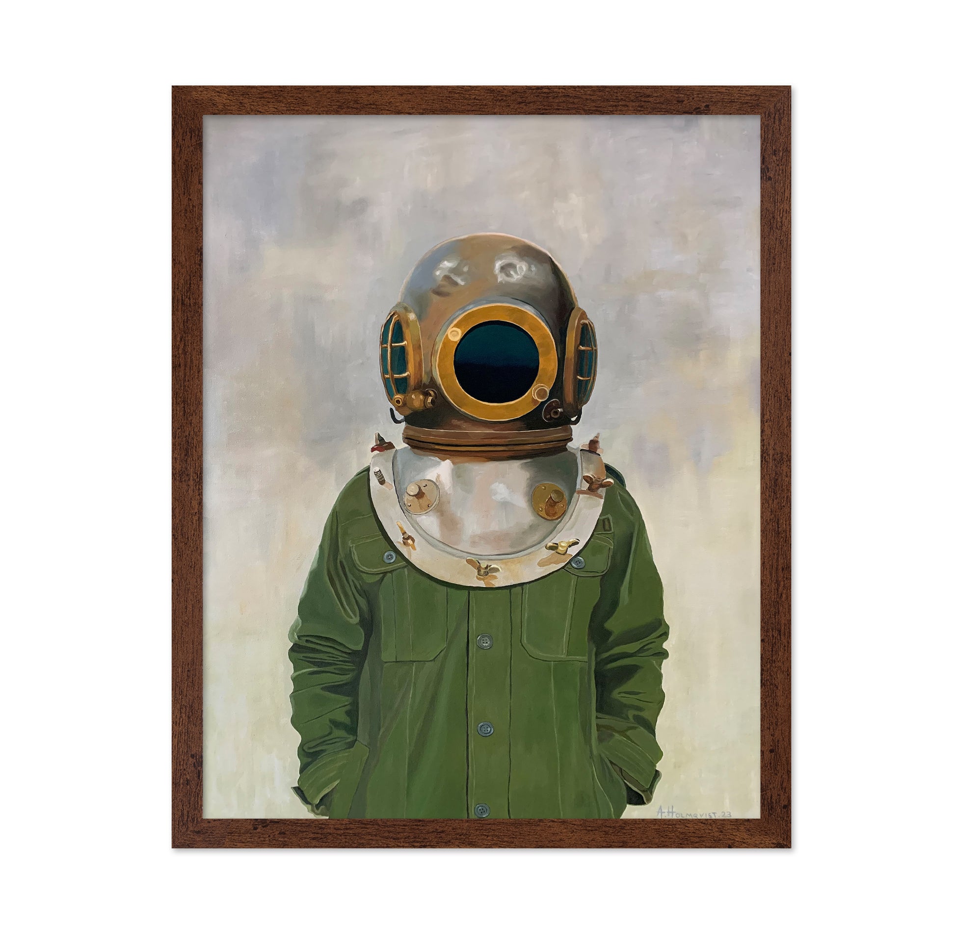 Vintage Diver's Helmet On A Person