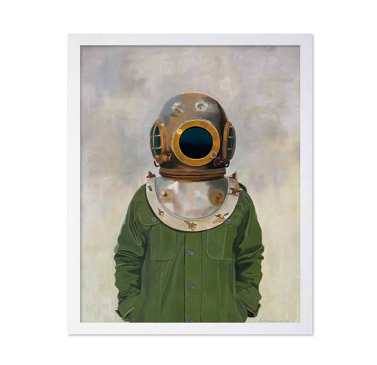Vintage Diver's Helmet On A Person