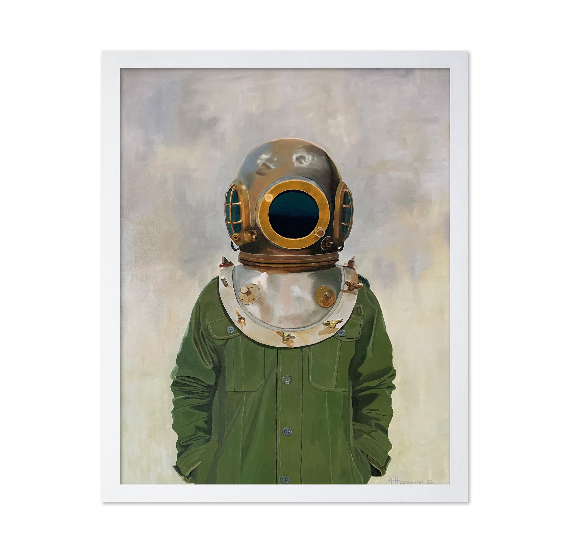 Vintage Diver's Helmet On A Person
