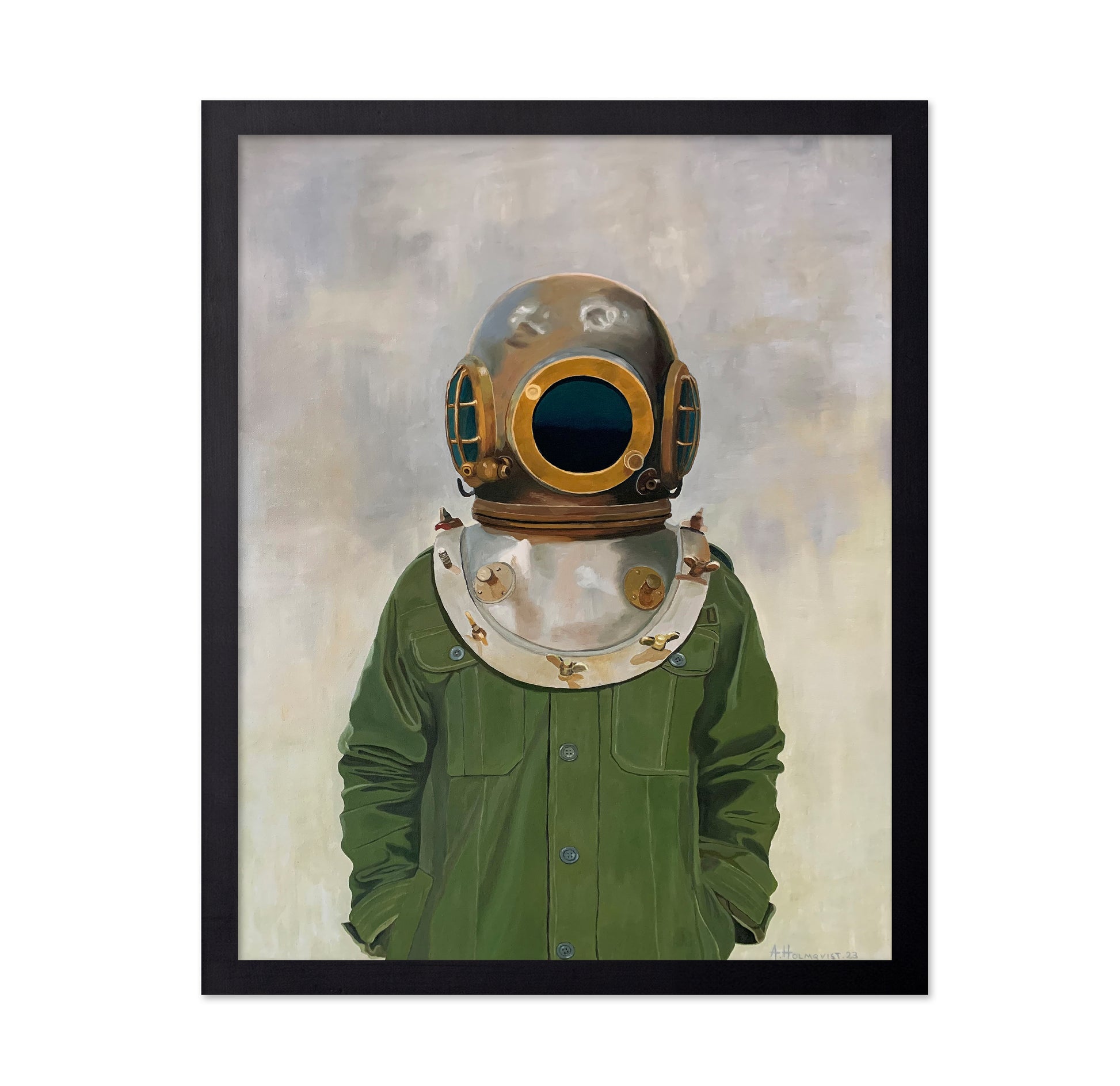 Vintage Diver's Helmet On A Person