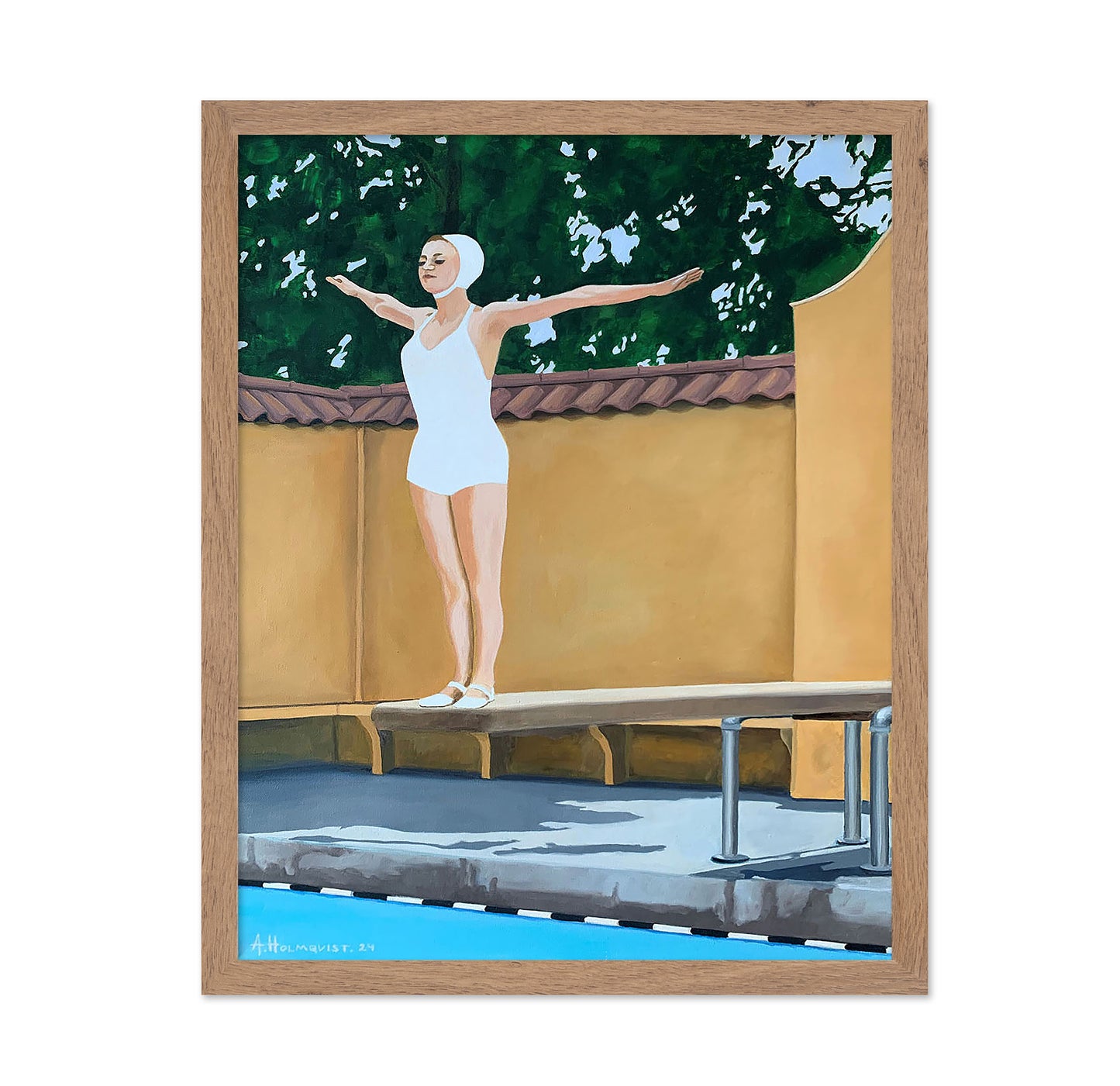 Female Swimmer Poised On A Diving Board