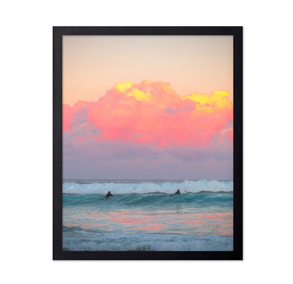 Surfers Ride The Waves At Sunset